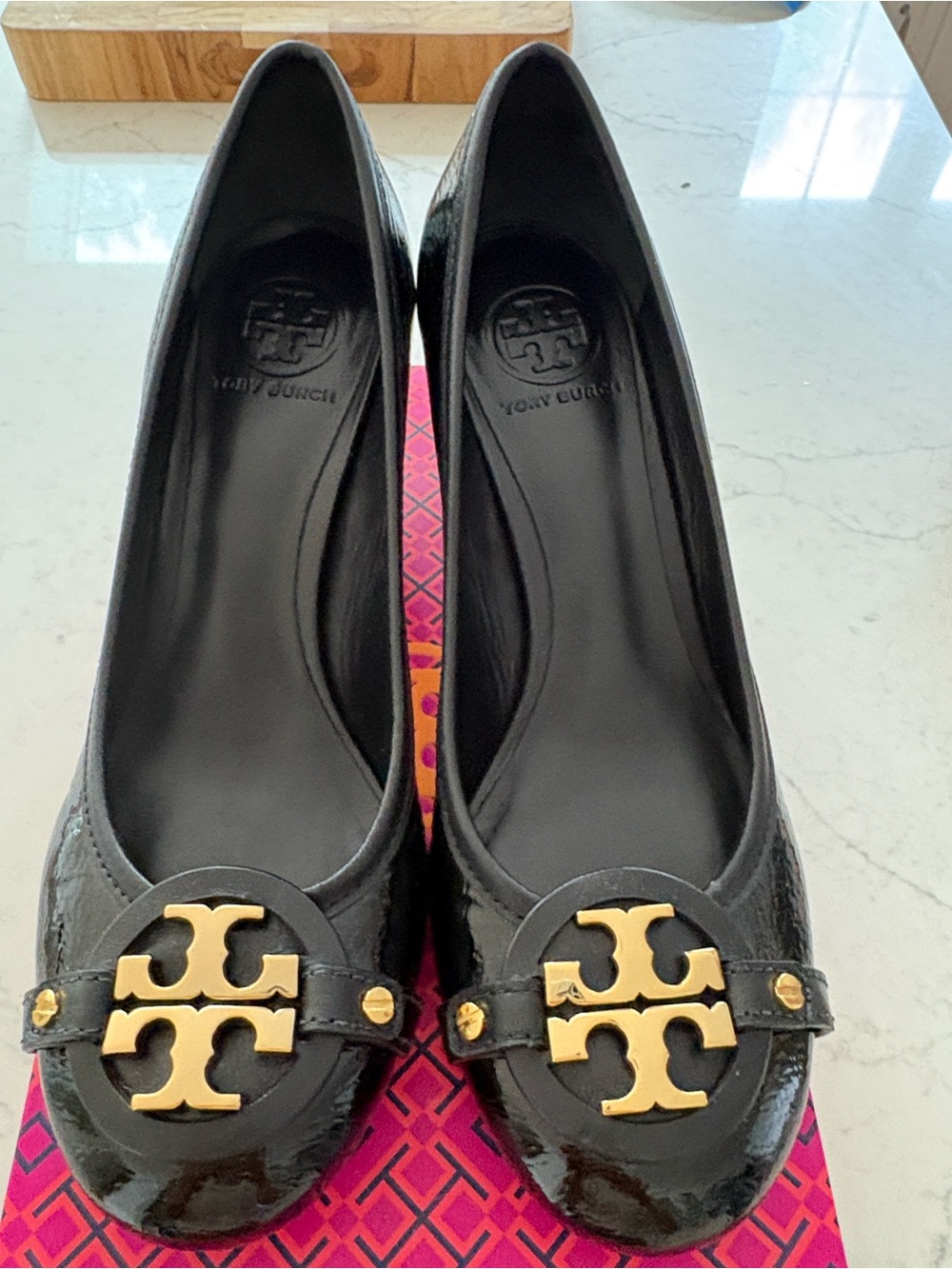 Tory Burch Black Patent Logo heels